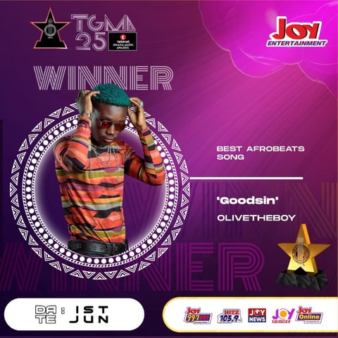 TGMA poster showing OliveTheBoy as the winner of the UBest Afro Beats Song..