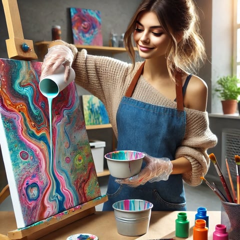 Women doing abstract fluid art on a budget