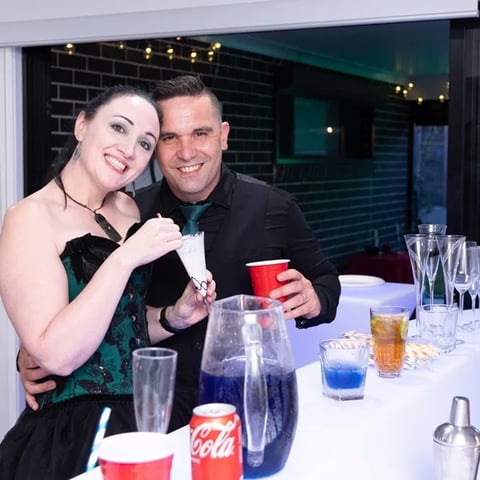 Carly and Kahn from SweetAz Co. at the glow bar at their vow renewal, Redlands.
