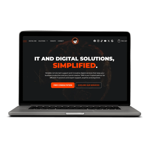 Laptop displaying IT solutions website highlighting reliable tech support and digital services.