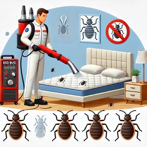 pest-control-technician-performing-bed-bug-extermination-with-heat-treatment-and-mattress-inspection-in-warwick-ri