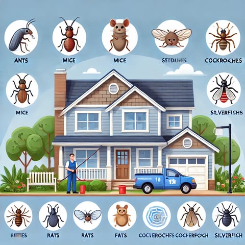 residential-pest-control-technician-treating-a-home-with-icons-of-ants-mice-rats-spiders-cockroaches-silverfish-and-fleas-in-