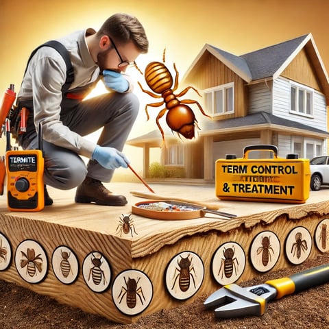 termite-control-technician-inspecting-wood-foundation-with-termite-treatment-tools-and-termite-damage-visuals-in-warwick-ri