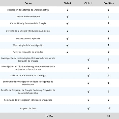 Detalles del plan de estudios de la Maestría en Ingeniería Eléctrica: gestión avanzada de sistemas