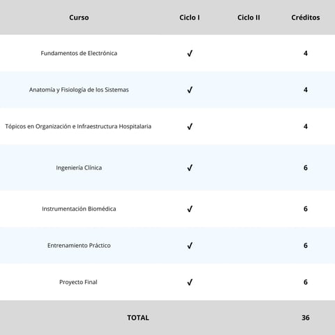 "Plan de estudios detallado de la Diplomatura en Ingeniería Clínica: módulos y asignaturas clave."