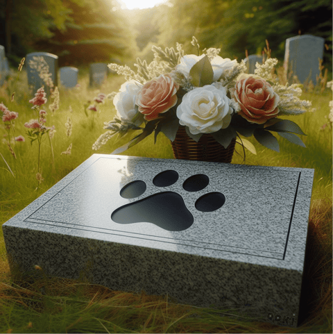 a dog paw paw print on a granite memorial stone