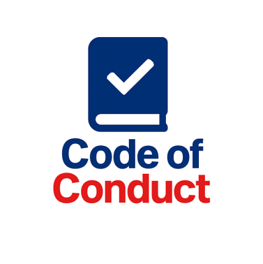 a code of conduct logo with a check mark mark