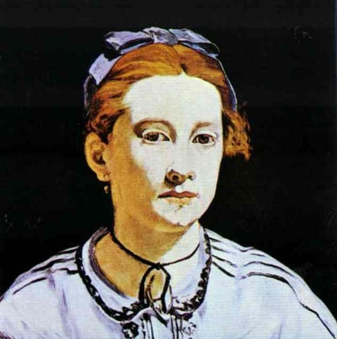 a painting of a woman with a blue hat