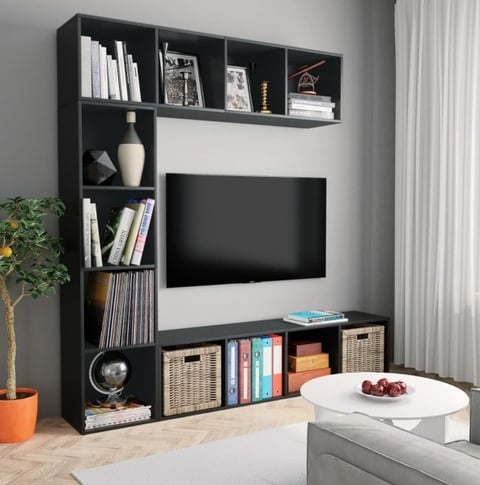 Jeu de bibliothèque télé en noir 