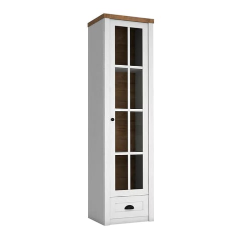 Vitrine Parma A138 blanche, bois lefkas et pin Anderson