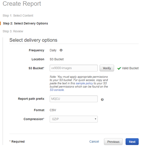 AWS Report Options
