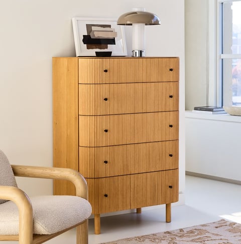 tall dresser fluted design light wood