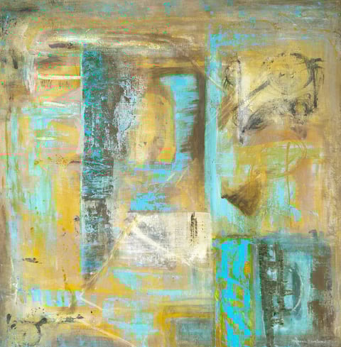 abstract tones of turquoise and ochre hues artwork