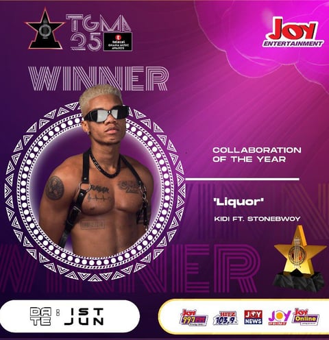 TGMA poster showiKidi as the winner of the Collaboration of the Year category with Likor.