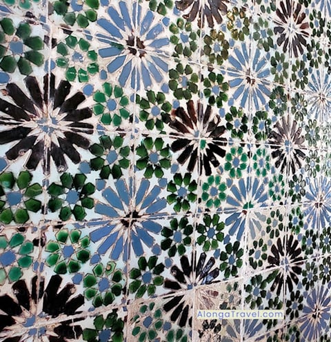 Colorful blue and green old Hispanic tiles in Palacio Nacional 