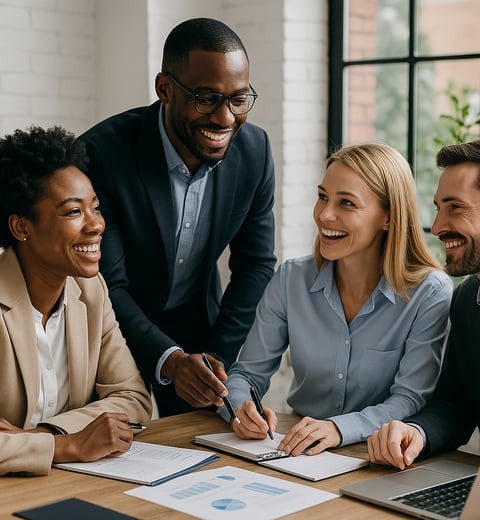 A leader or mentor guiding their team with success and empowerment.