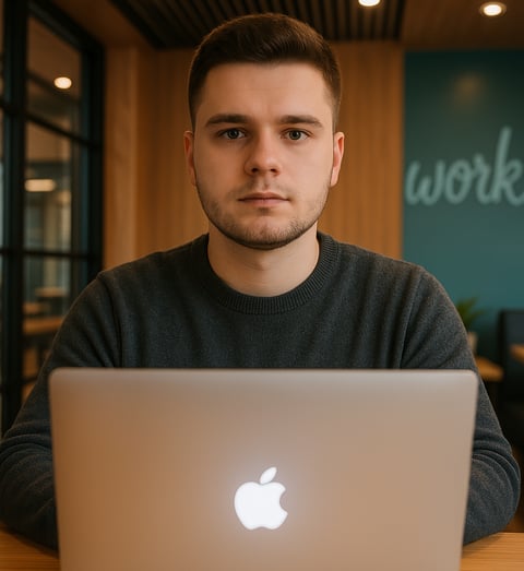 un homme assis à une table avec un ordinateur portable entraîne de créer un site internet