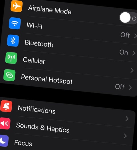 the settings app of an iphone