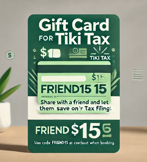 a gift card with a green gift card tiki tax $15