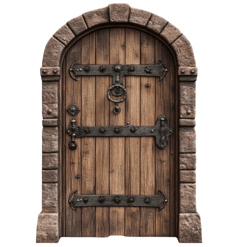 a wooden door with a metal handle and a handle