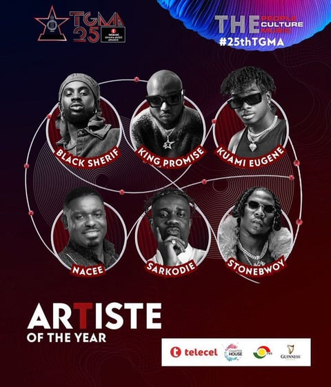 Poster of this years Telecel Ghana Music Awards Artiste of the Year nominees.
