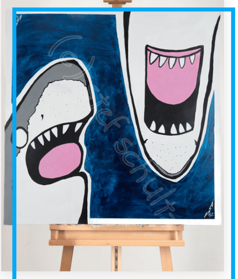 Sharky, sharks, great white, painting, los ruano gallery, los angeles, stef schultz, stefanie