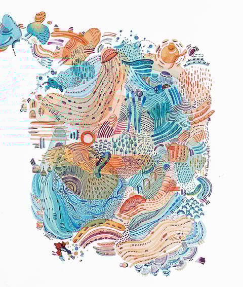 Aquarelle abstraite style paysage psychédélique