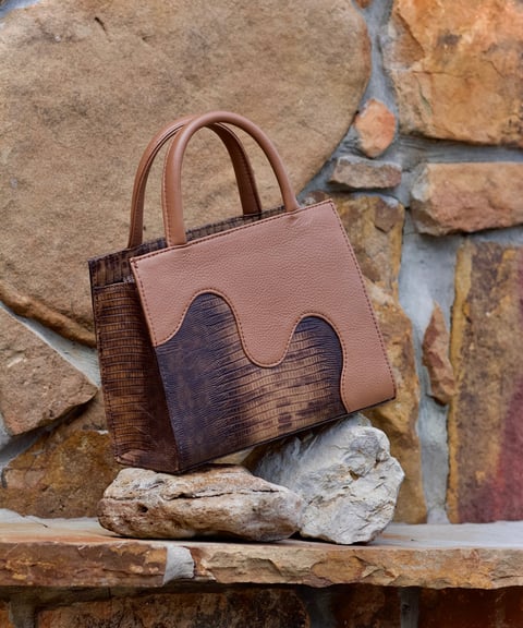 brown lizard skin handbag