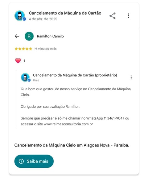 Cancelamento da Maquina Cielo em Alagoas Nova Paraiba