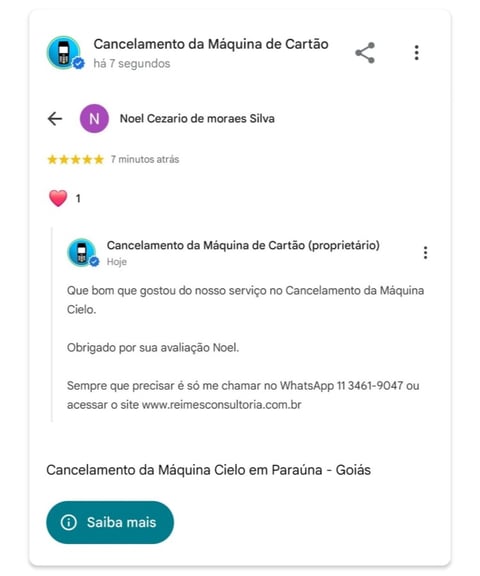 Cancelamento da Maquina Cielo em Parauna Goias