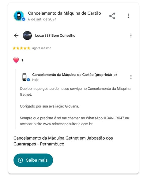 Cancelamento da Maquina Getnet em Jaboatao dos Guararapes Pernambuco