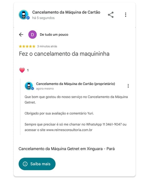 Cancelamento da Maquina Getnet em Xinguara Para