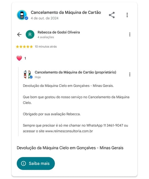 Devolucao da Maquina Cielo em Goncalves Minas Gerais
