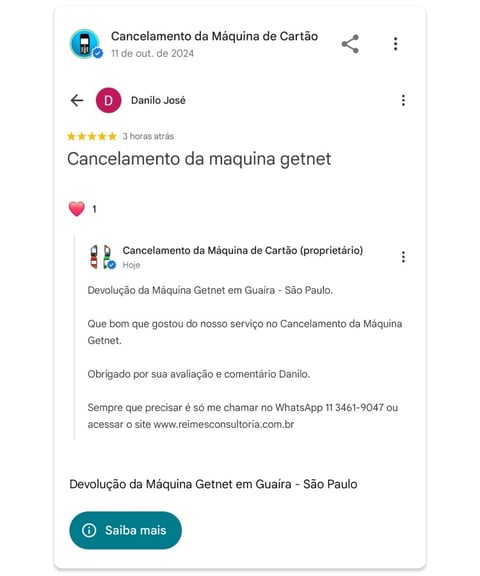 Devolucao da Maquina Getnet em Guaira Sao Paulo