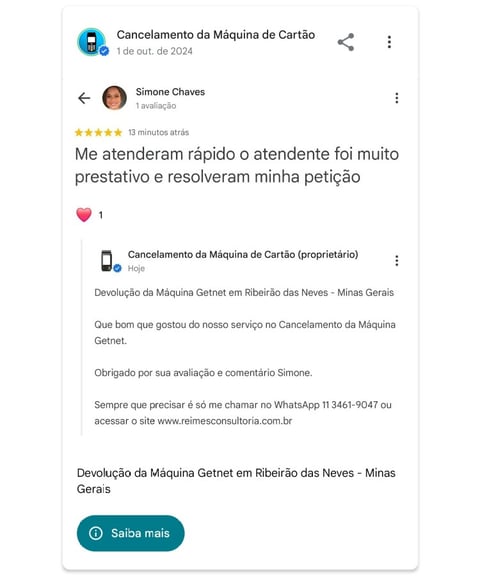 Devolucao da Maquina Getnet em Ribeirao das Neves Minas Gerais