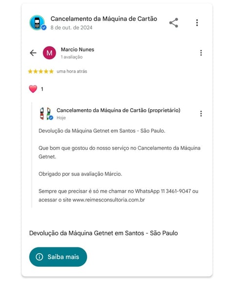 Devolucao da Maquina Getnet em Santos Sao Paulo
