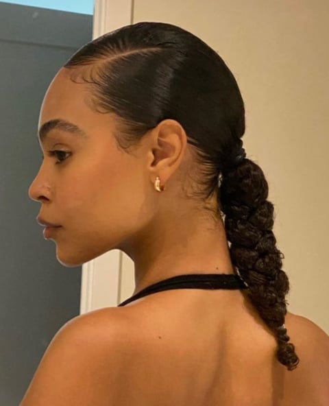 side part braided ponytail hairstyle