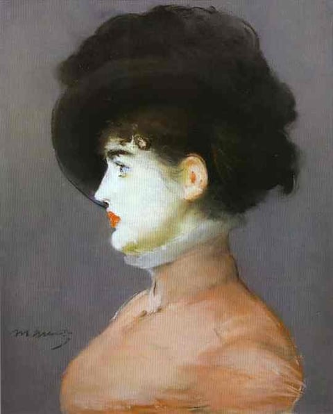 a painting of a woman with a black hat