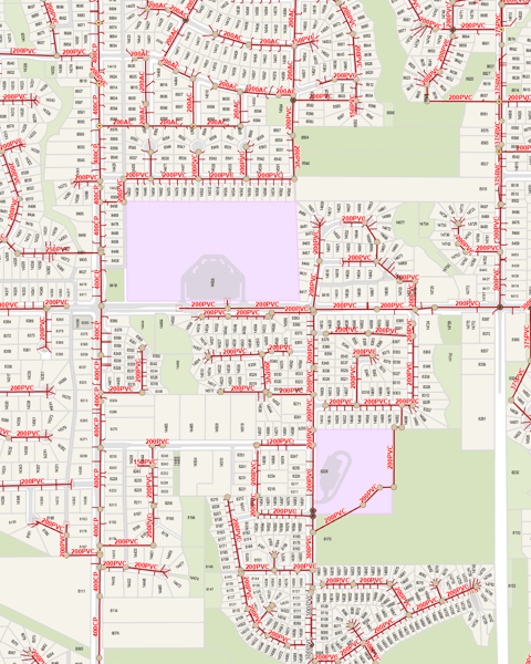 An image showing a utility map of a regions sewer utilities.