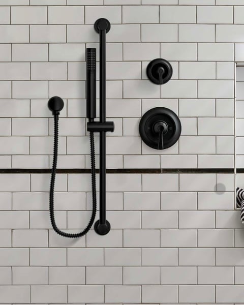 Subway tile shower with moen trim kit