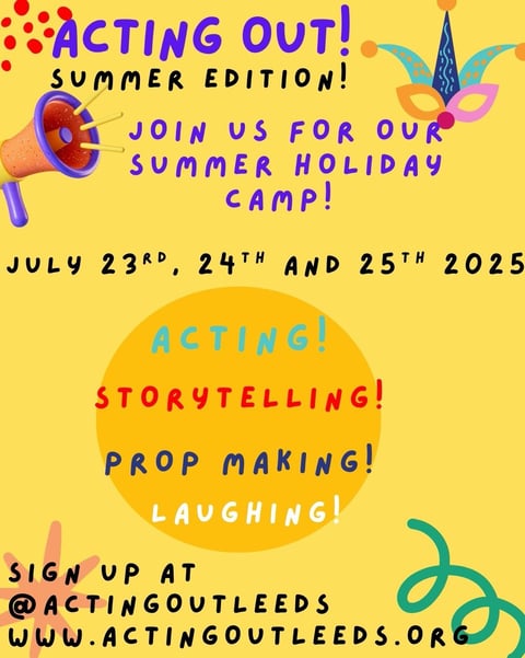 poster for drama summer camp for children in Leeds. Fun, acting, storytelling