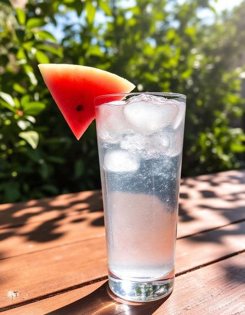 Watermelon Garnishing a Glass of Water