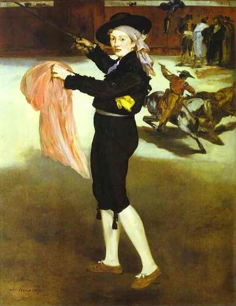 a painting of a young boy in a black suit and a pink hat