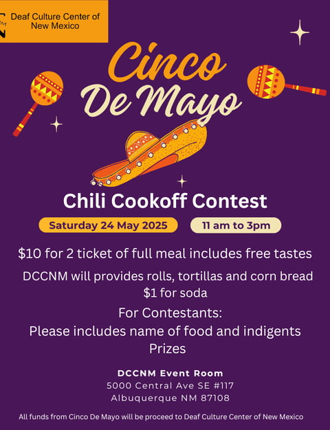 Cinco De Mayo Chili Cookoff Contest Saturday 24 May 2025 11am to 3pm DCCNM Event Room 5000 Central Ave SE #117 Albuquerque NM