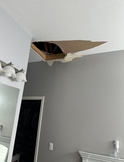 Hole in Drywall Ceiling of a home in Surprise. AZ At Hand Heroes Handyman to fix