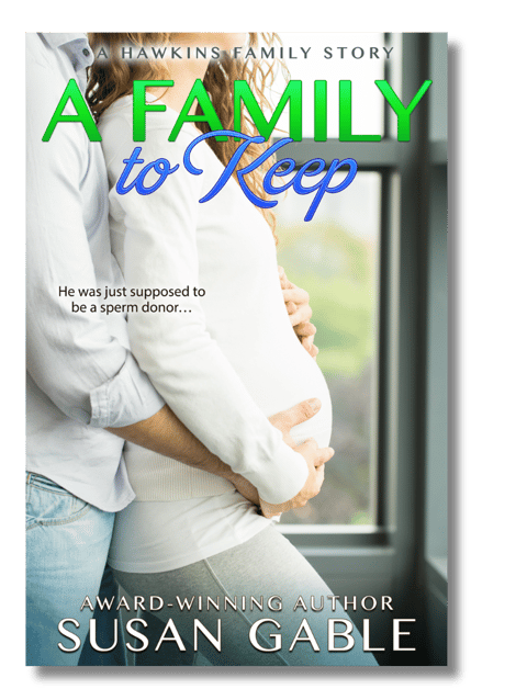 A Family to Keep cover - hero stands behind heroine, hands wrpped tenderly over her pregnant belly