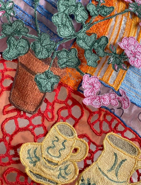 The Window Table. Machine stitching