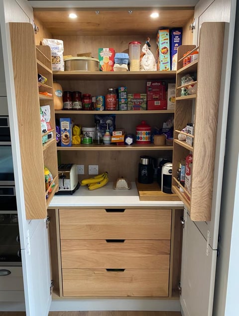 Butlers pantry with oak drawers and spice racks in Coniston, The Lake District