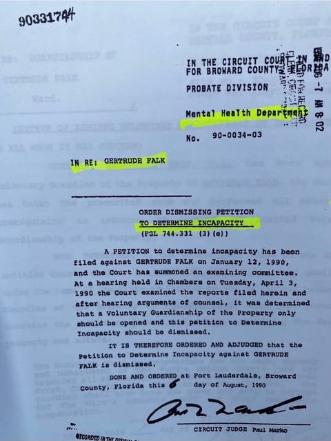 Gertrude Falk was abused by Donna Falk, Bruce Falk and Michael Falk