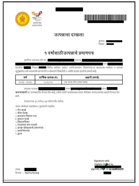 Income Certificate